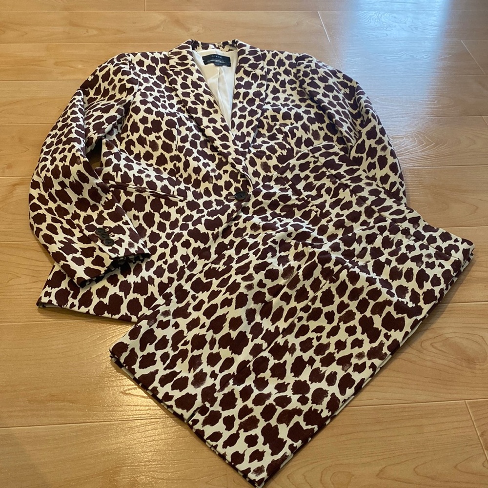J. Crew Cream and Brown Leopard Print Blazer and Shorts